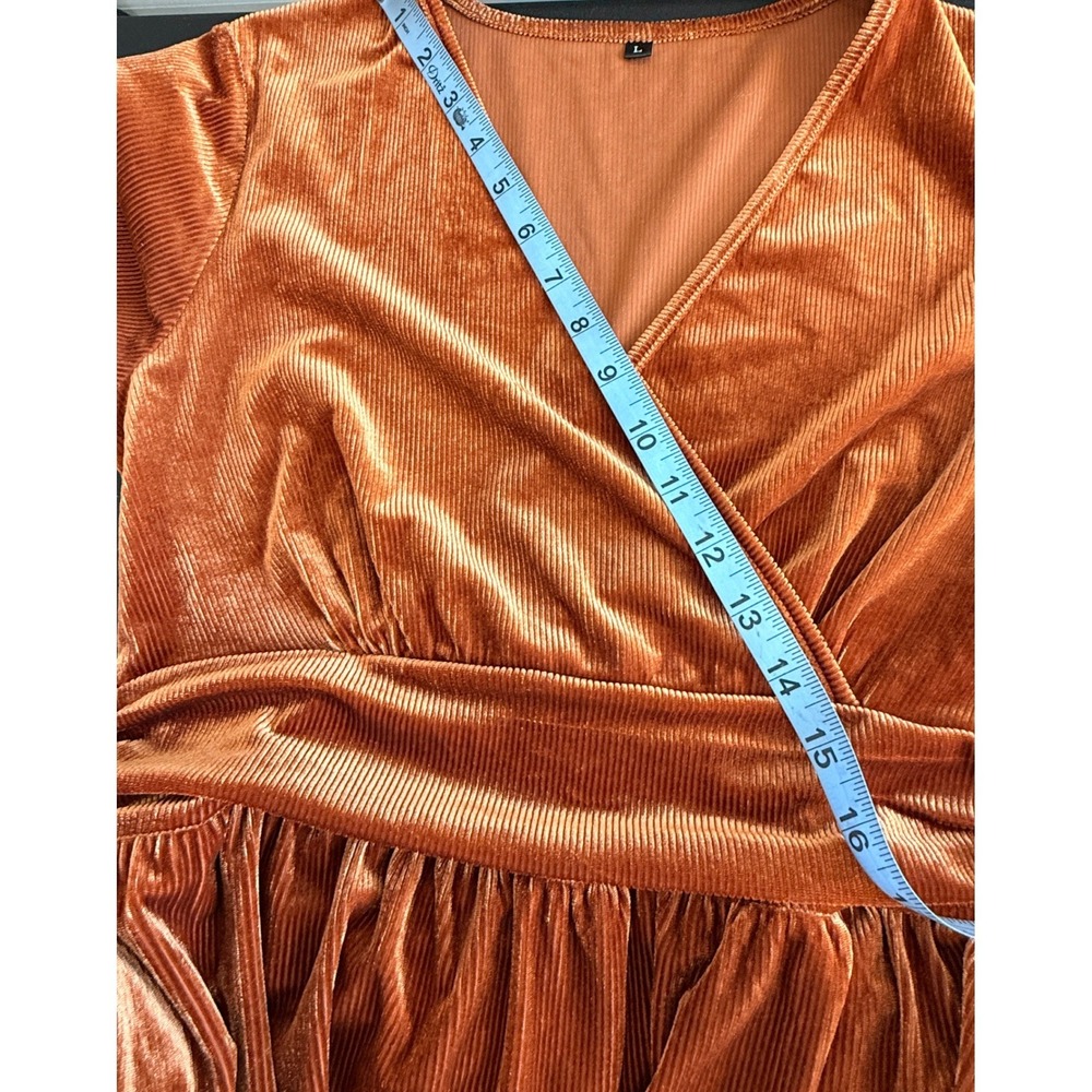 Women's Maxi Dress Velvet Short Sleeve Copper V-Neck Formal Event Holiday Large - Picture 13 of 13